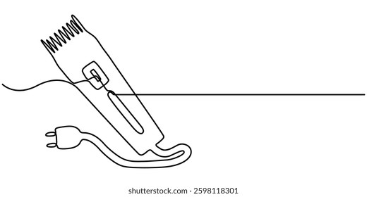 Continuous one line hair clipper. Vintage hair clipper isolated on a white background. Barbershop concept. Vector illustration, Electric hair clipper, beard trimmer one line continuous drawing.