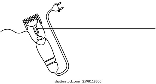 Continuous one line hair clipper. Vintage hair clipper isolated on a white background. Barbershop concept. Vector illustration, Electric hair clipper, beard trimmer one line continuous drawing.