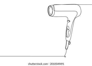 Una línea continua de secador de pelo en silueta sobre fondo blanco. Linear estilizado.Minimalista.