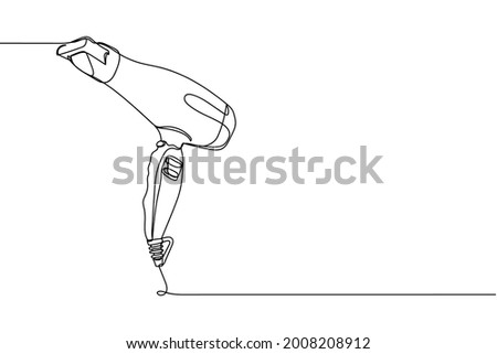 Continuous one line of hair dryer in silhouette on a white background. Linear stylized.Minimalist.
