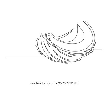 Continuous one line half a coconut isolated on white background. Simple vegetable silhouette. Hand drawn coconut outline. Editable stroke. Vector illustration