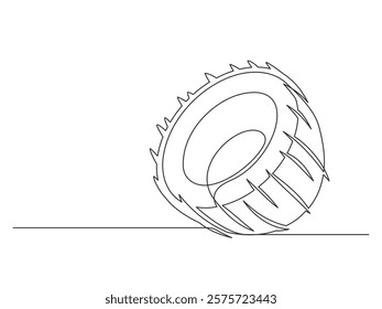 Continuous one line half a coconut isolated on white background. Simple vegetable silhouette. Hand drawn coconut outline. Editable stroke. Vector illustration