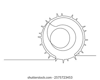 Continuous one line half a coconut isolated on white background. Simple vegetable silhouette. Hand drawn coconut outline. Editable stroke. Vector illustration