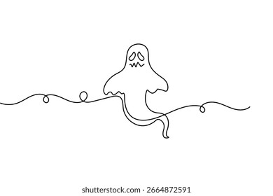 Dibujo de fantasma de halloween de una línea continua en diseño de Vector aislado de estilo de contorno minimalista