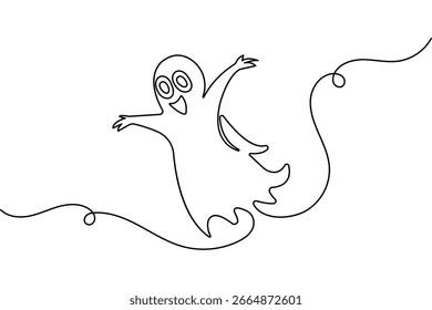 Dibujo de fantasma de halloween de una línea continua en diseño de Vector aislado de estilo de contorno minimalista