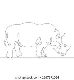 Continuous one line hand drawing rhinoceros rhino .Wild african safari animal.