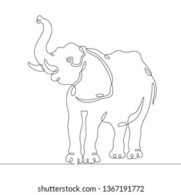 Continuous one line hand drawing elephant .Wild african safari animal.
