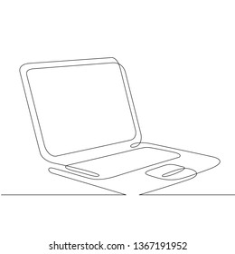 Continuous one line hand drawing computer laptop