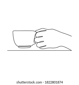 Continuous one line hand drawing hand with a cup of tea coffee