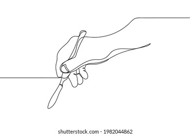 Continuous one line of hand drawing of a medical metal scalpel in silhouette. Linear stylized.Minimalist.