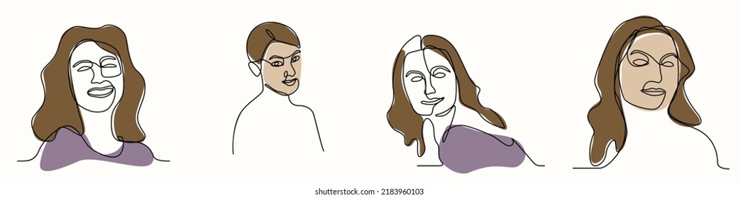 continuous one line hand drawing of woman face line art feminine 