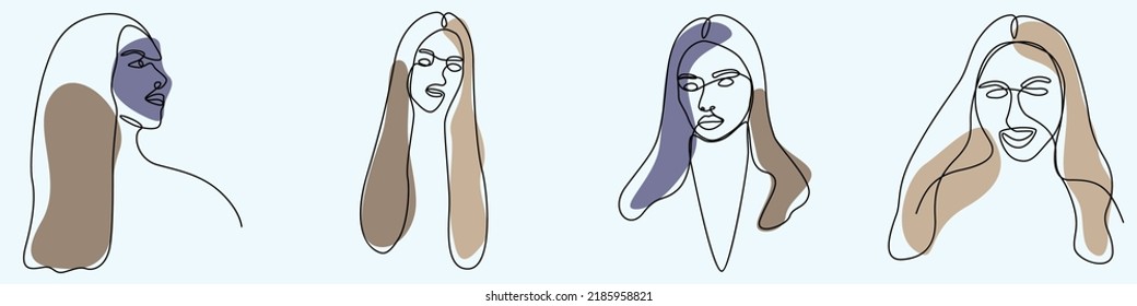 continuous one line hand drawing of woman face line art feminine