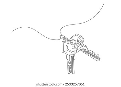 Continuous one line hand drawn of keys on a white background symbolizing the key to success, safety, secret, competition, Tips or business, Vector Illustration