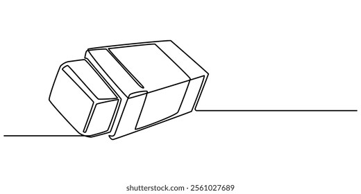 Continuous one line hand drawn of eraser isolated on white background, stationery or education concept, Vector Illustration, , Editable stroke, continuous eraser drawing in one line.