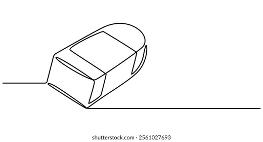 Continuous one line hand drawn of eraser isolated on white background, stationery or education concept, Vector Illustration, , Editable stroke, continuous eraser drawing in one line.