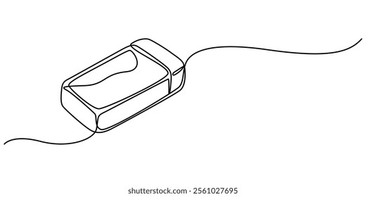 Continuous one line hand drawn of eraser isolated on white background, stationery or education concept, Vector Illustration, , Editable stroke, continuous eraser drawing in one line.