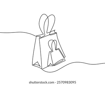 Continuous one line hand drawn of shopping bags isolated on white background, Vector illustration, Line art shopping bag, Editable stroke