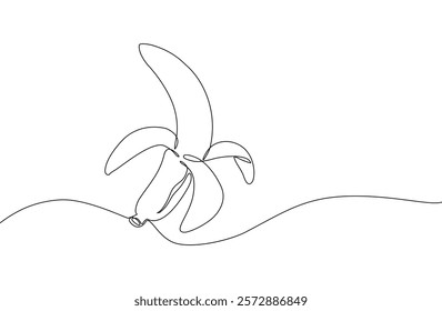 Continuous one line hand drawn of peeled banana isolated on white background, Vector illustration, Editable stroke