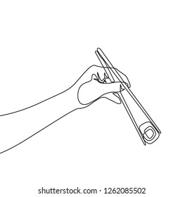 Continuous one line hand holding chopstick to eat roll Sushi 