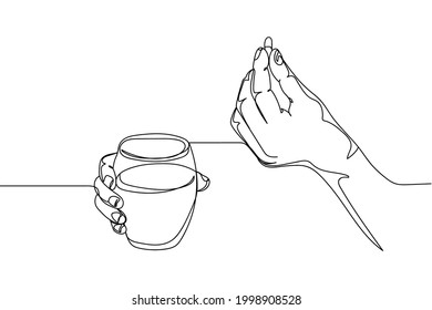 Una línea de mano continua sosteniendo los medicamentos en silueta sobre un fondo blanco. Linear estilizado.Minimalista.