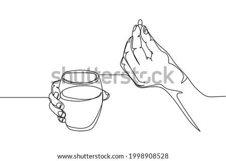 Continuous one line of hand holding medicaments in silhouette on a white background. Linear stylized.Minimalist.