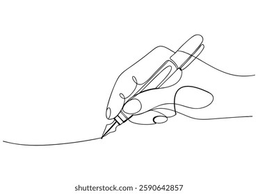 Continuous One Line Hand Writing with Ink Pen | Minimalist Creative Vector Illustration
