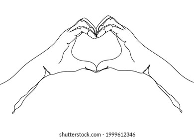 Continuous one line of hands in the form of heart in silhouette on a white background. Linear stylized.Minimalist.