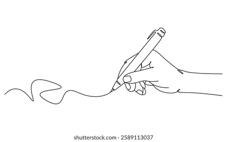 Continuous one line handwriting single line drawing hand with pen line art illustration 