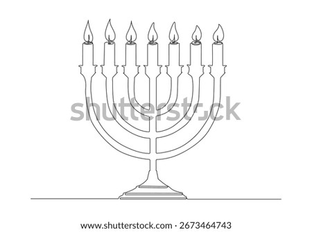 Continuous one line Happy Hanukkah concept, Menorah outline for Hanukkah celebration

