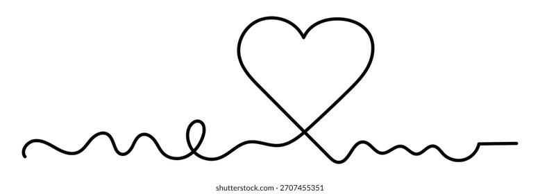 Continuous one line heart drawing vector illustration. Love symbol. Romantic design element. abstract line. Valentine and relationship concept