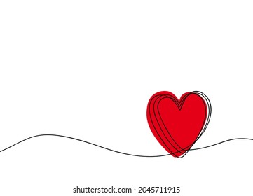 Continuous one line heart. Hand drawn minimal love icon, abstract red heart, doodle single line romance symbol. Vector art design