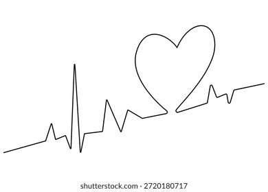 Corazón continuo de una línea con símbolo de latido cardíaco para el concepto de salud
