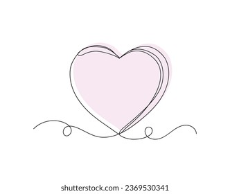 Continuous one line heart or love isolated vector illustration on white background.