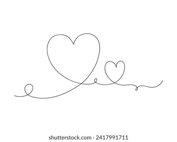 Kontinuierliches Ein-Linien-Herz oder Liebe einzelne Vektorgrafik auf weißem Hintergrund.
