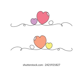 Kontinuierliches Ein-Linien-Herz oder Liebe einzelne Vektorgrafik auf weißem Hintergrund.