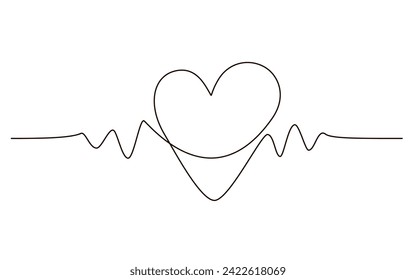 Dibujo continuo de un símbolo de pulso cardíaco de una línea. Icono de medicina sana en simple ilustración vectorial de estilo doodle lineal con trazo editable. Diseño para el concepto de salud