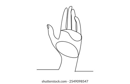 Continua una línea sosteniendo la mano sobre fondo blanco ilustración minimalista