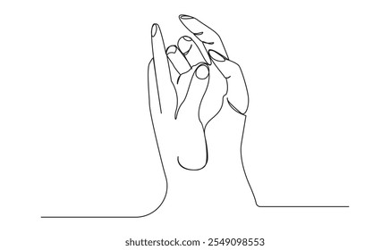 Continuous one line holding hand on white background minimalist illustration