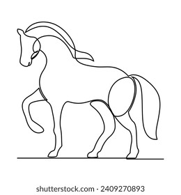 Dibujo continuo de arte vectorial de un contorno de caballo de una línea y diseño de arte de una sola línea Día de la Vida Silvestre
