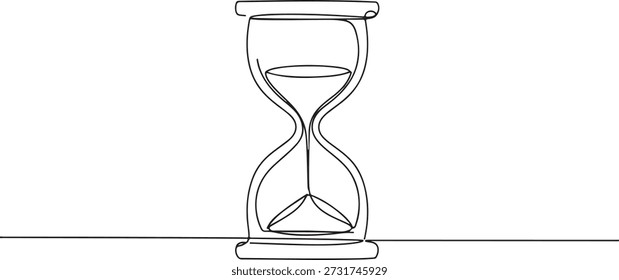 Una línea continua de un reloj de arena que simboliza la justicia en el tiempo, el arte de la ley y la justicia, dibujó Ilustración vectorial.