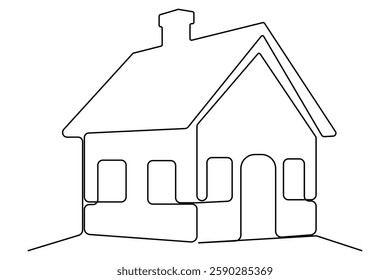 Continuous one line House concept outline isolated on white background illustration
