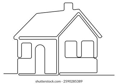 Continuous one line House concept outline isolated on white background illustration
