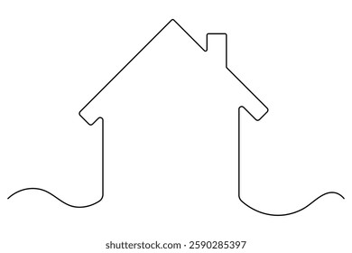 Continuous one line House concept outline isolated on white background illustration
