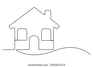 Continuous one line House concept outline isolated on white background illustration
