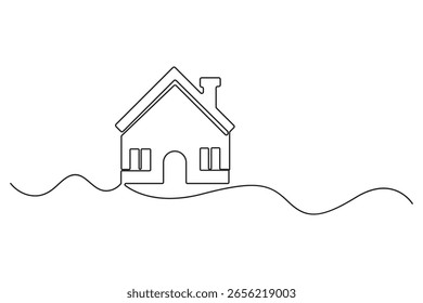 Contorno de conceito de casa de uma linha contínua em estilo mínimo isolado no fundo branco
