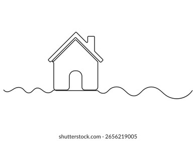Contorno de concepto de casa de una línea continua en estilo mínimo aislado sobre fondo blanco
