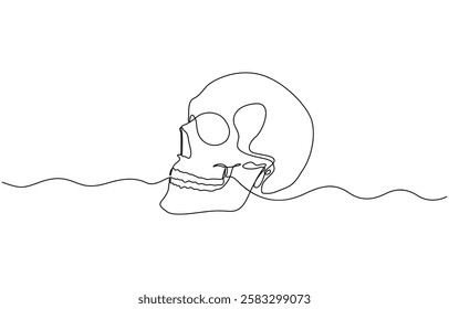 Continuous one line human anatomical skull vector illustration, Single continuous line drawing black and white illustration of skull human head bone.