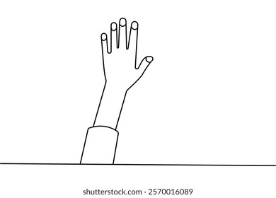 Continuous one line human hand gestures drawing with black and white vector icon