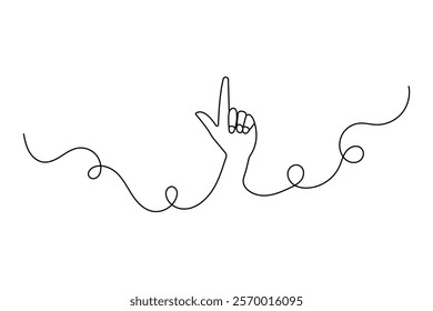 Continuous one line human hand gestures drawing with black and white vector icon