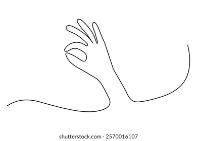 Continuous one line human hand gestures drawing with black and white vector icon